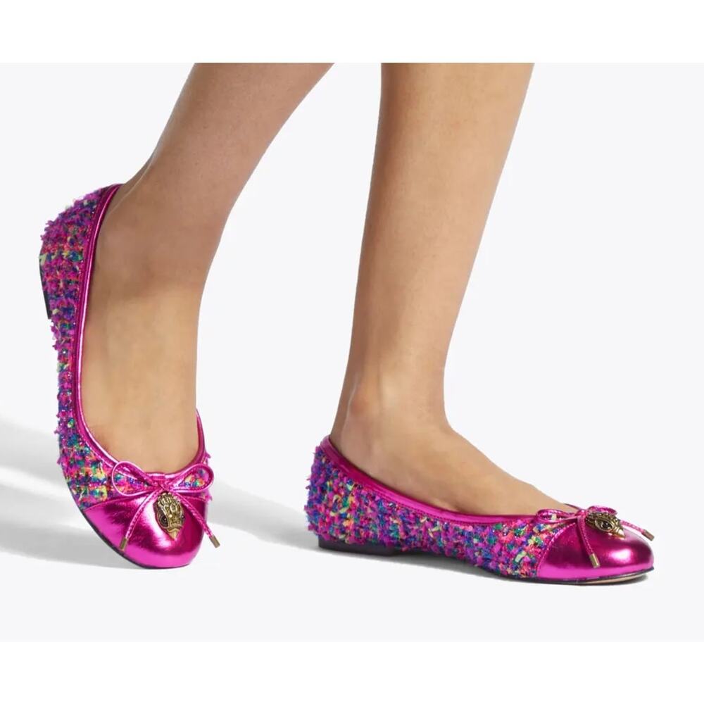 Vibrant Pink Tweed Ballet Flats